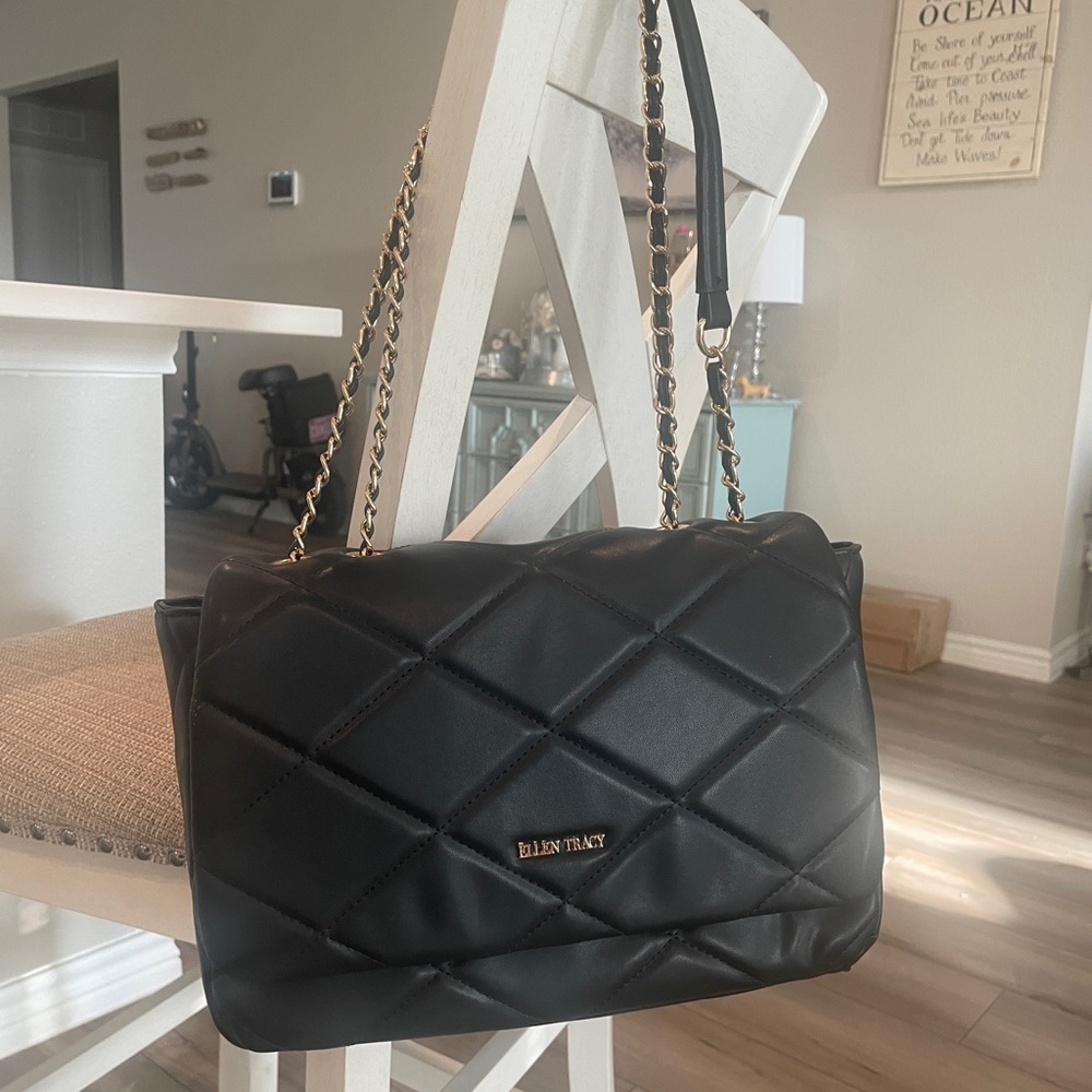 Ellen Tracy Quilted Black Shoulder crossbody